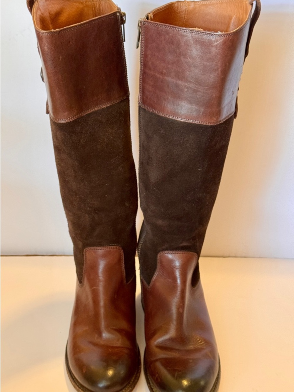 Frye Brown Two-Tone Leather & Suede Knee Boots